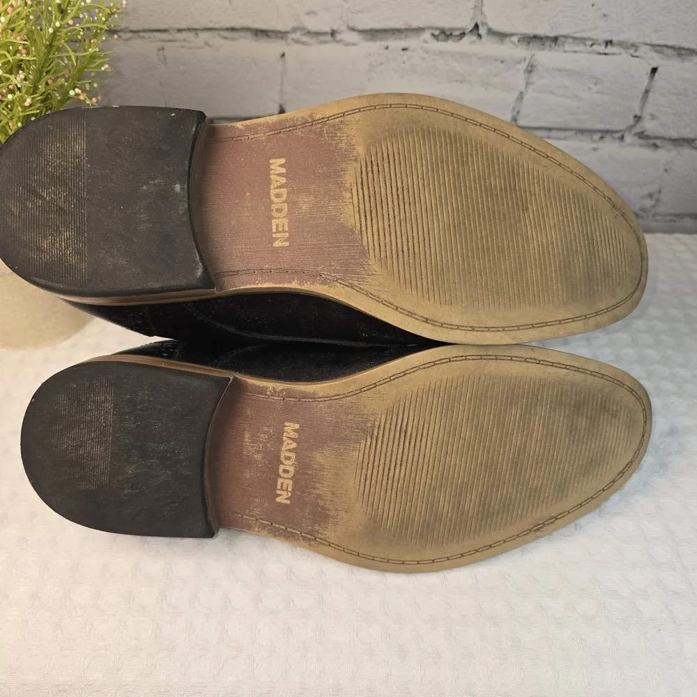 MADDEN MENS ALK CAP TOE OXFORD BLACK ORTHOLITE DRESS SHOE SIZE 10 EUC0.